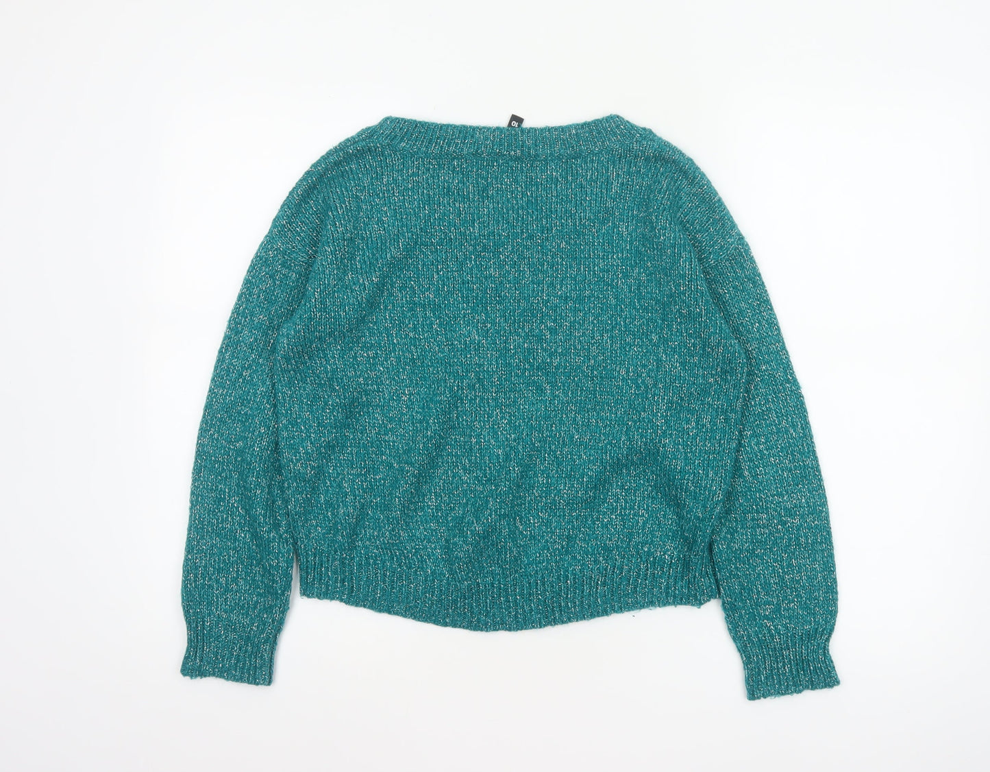 H&M Divided Women’s Teal Metallic Knit Jumper UK 8 Crew Neck