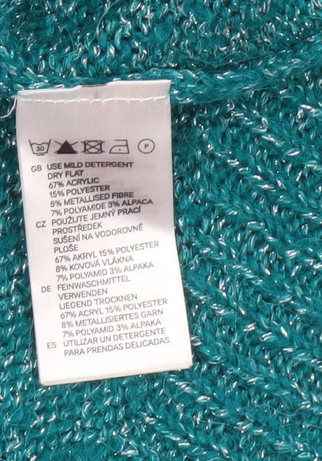 H&M Divided Women’s Teal Metallic Knit Jumper UK 8 Crew Neck