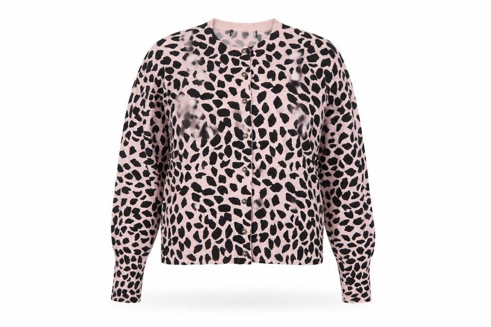M&S Women Pink Leopard Print Button Cardigan UK 10 Long Sleeve Knit