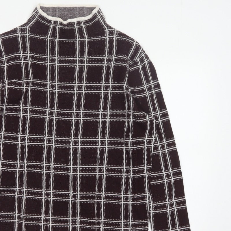 Dorothy Perkins Women’s Brown Check Knit High Neck Jumper UK 14