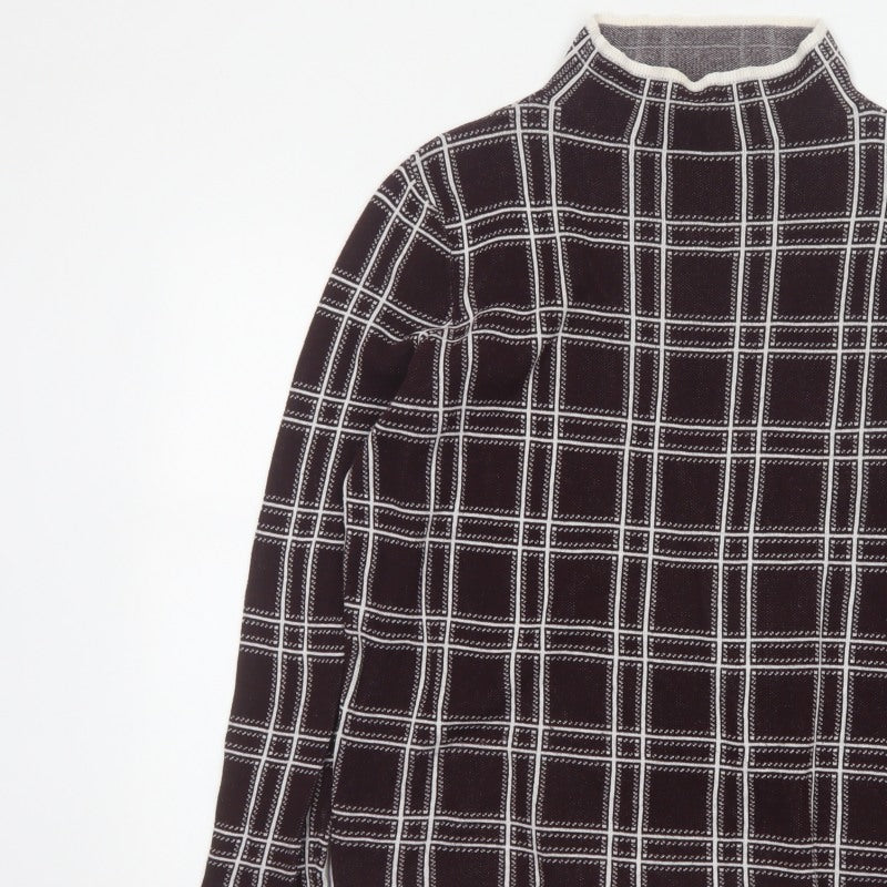 Dorothy Perkins Women’s Brown Check Knit High Neck Jumper UK 14