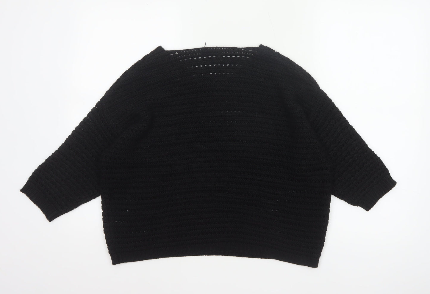 M&Co Women Black Size 14 Open Knit 3/4 Sleeve Pullover Jumper