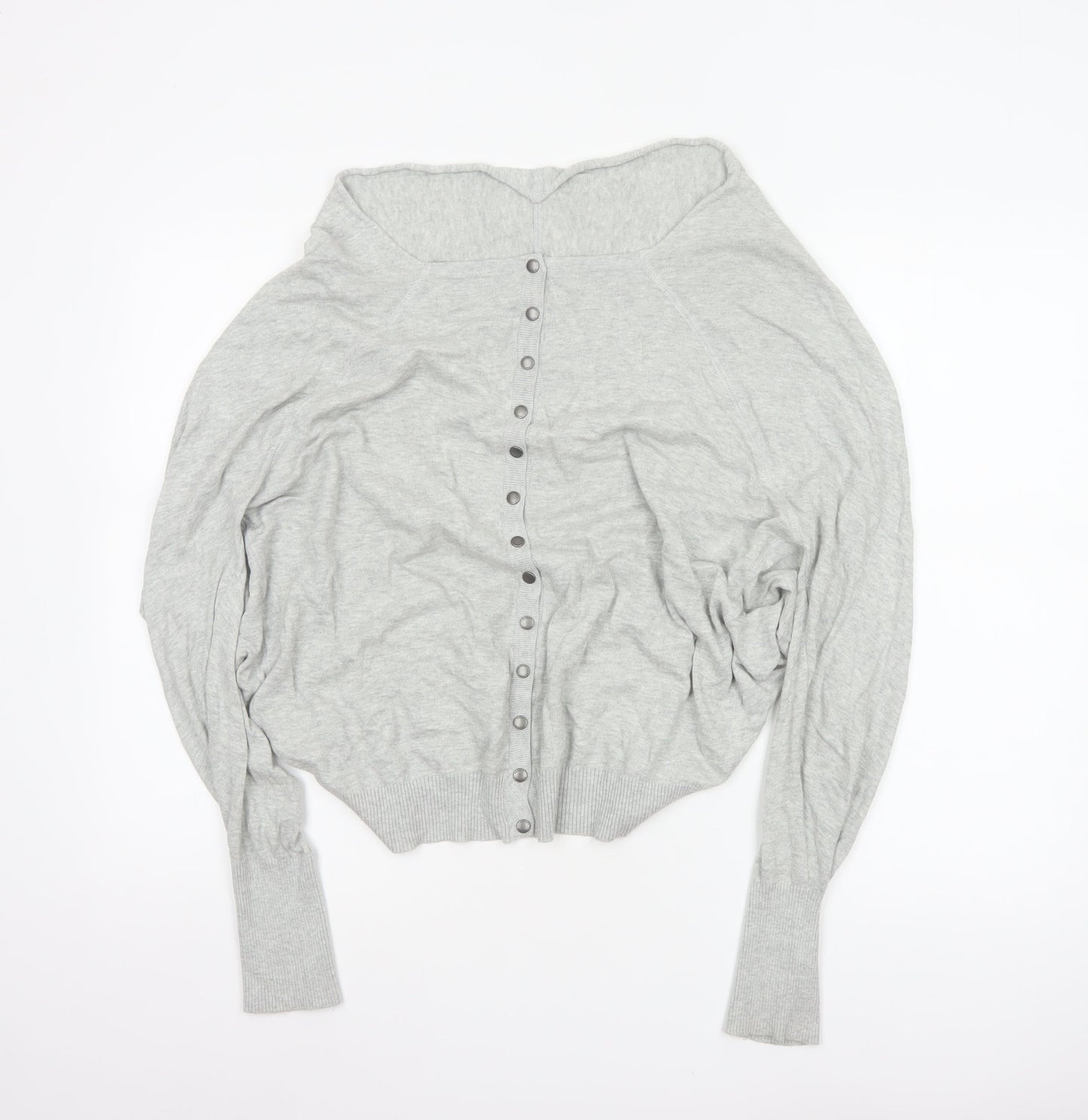 AllSaints Women Grey UK 8 Cowl Neck Button Knit Cardigan