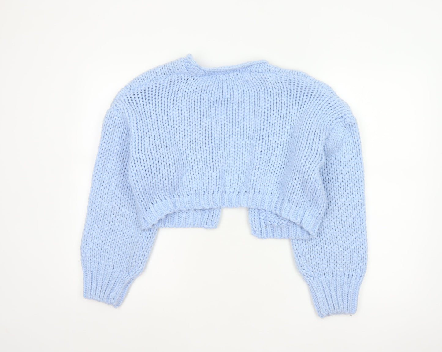 Boohoo Women Blue XS Chunky Knit Open Cropped Cardigan