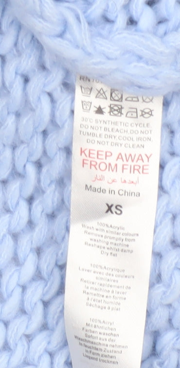 Boohoo Women Blue XS Chunky Knit Open Cropped Cardigan