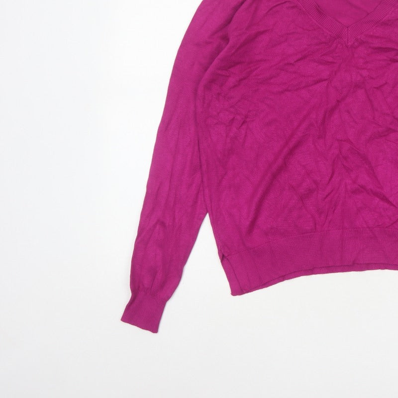Lefties Women Pink V-Neck Long Sleeve Knit Pullover Jumper M
