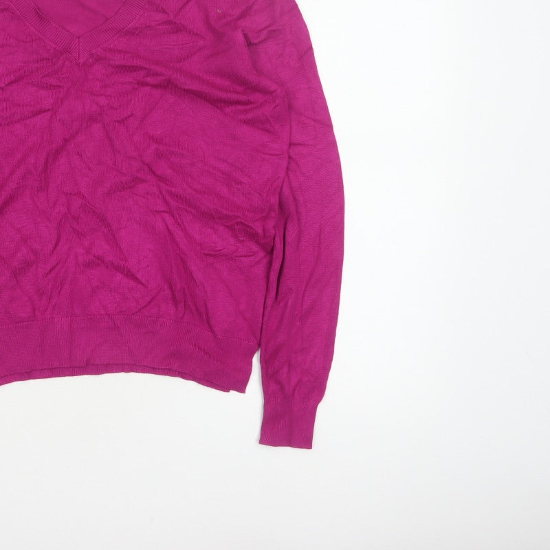 Lefties Women Pink V-Neck Long Sleeve Knit Pullover Jumper M