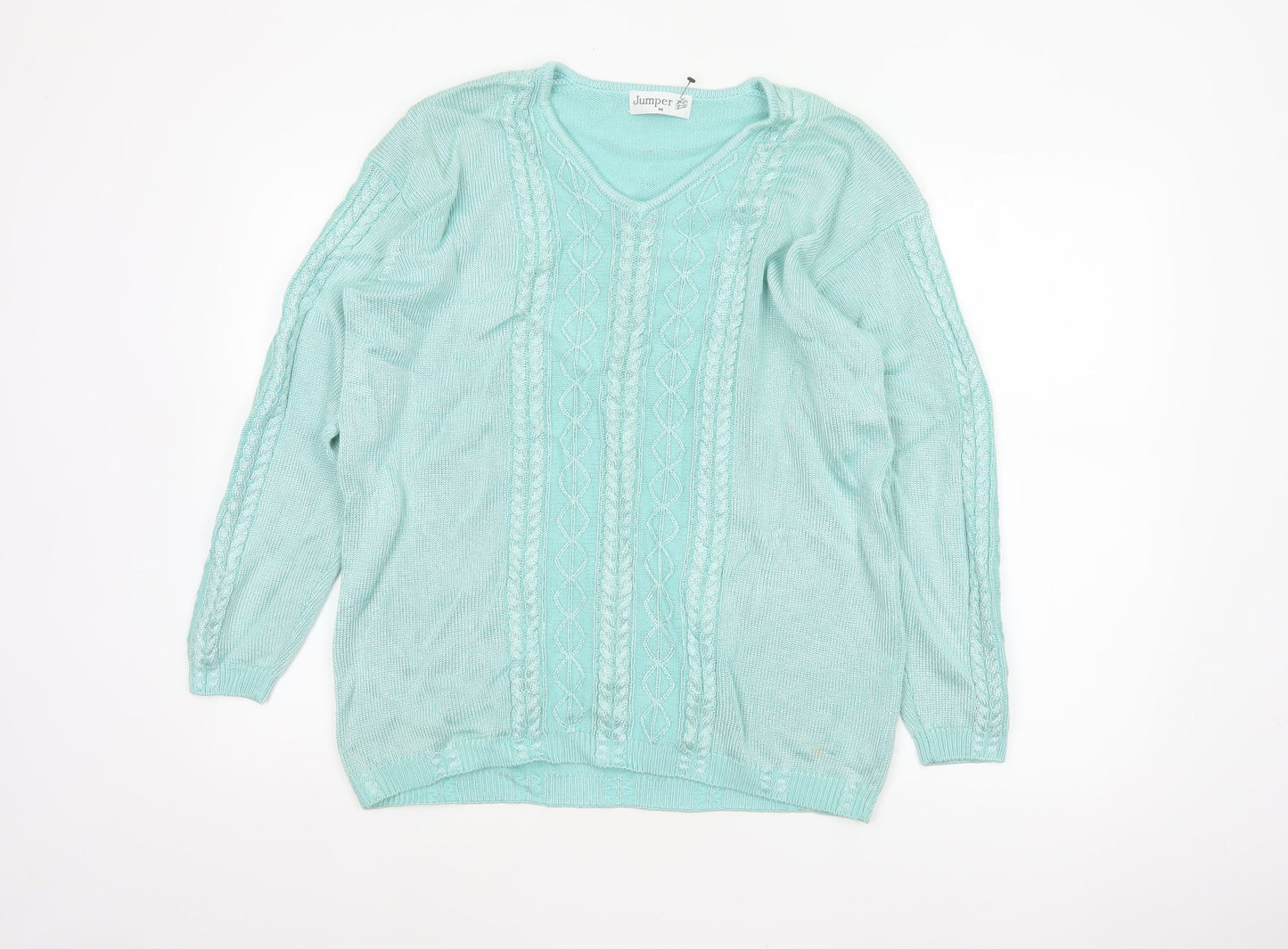 Jumper Women’s Blue M V-Neck Cable Knit Long Sleeve Pullover