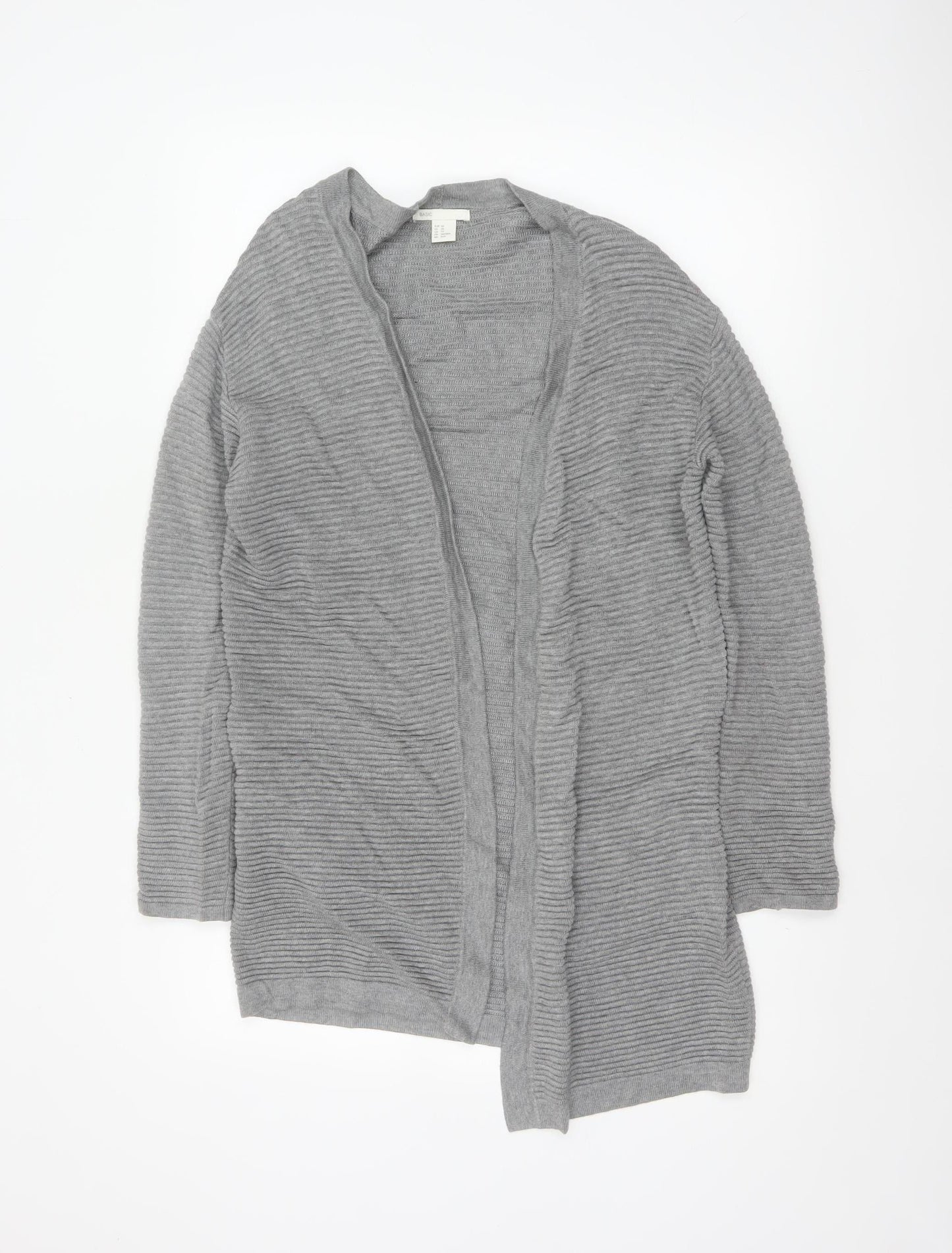 H&M Women Grey XS Open Rib Knit Longline Cardigan Cotton Viscose