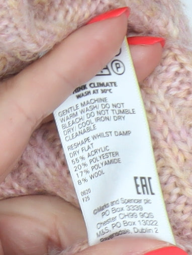 M&S Collection Women Pink M Rib Knit Roll Neck Pullover Jumper