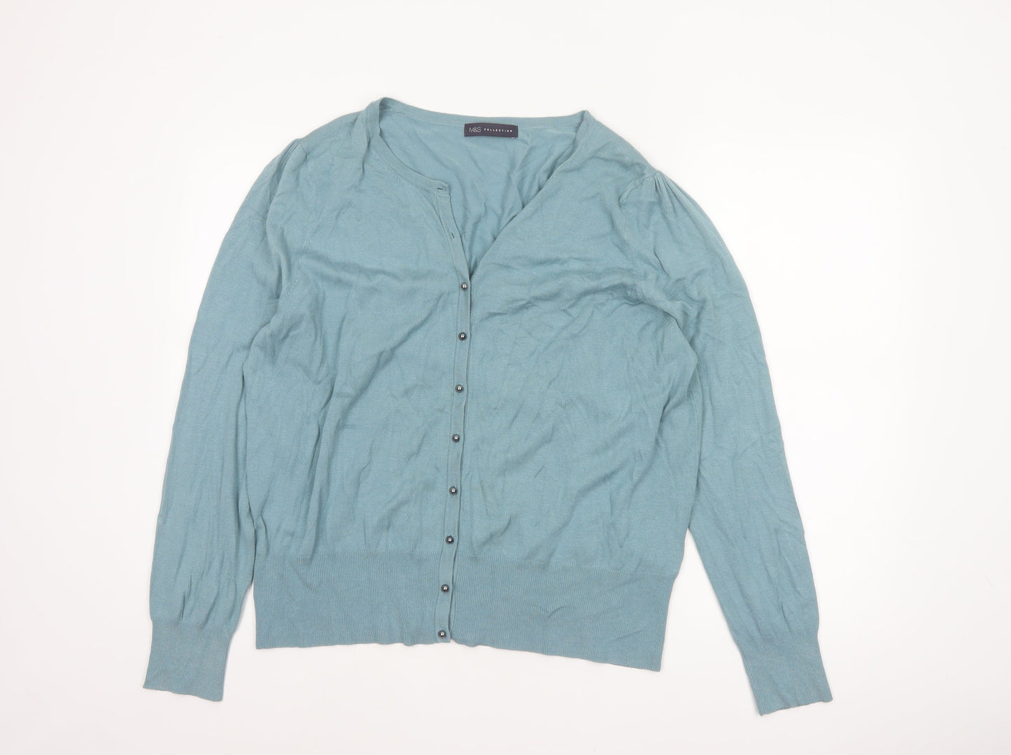 Marks and Spencer Women Blue UK 22 V-Neck Button Cardigan