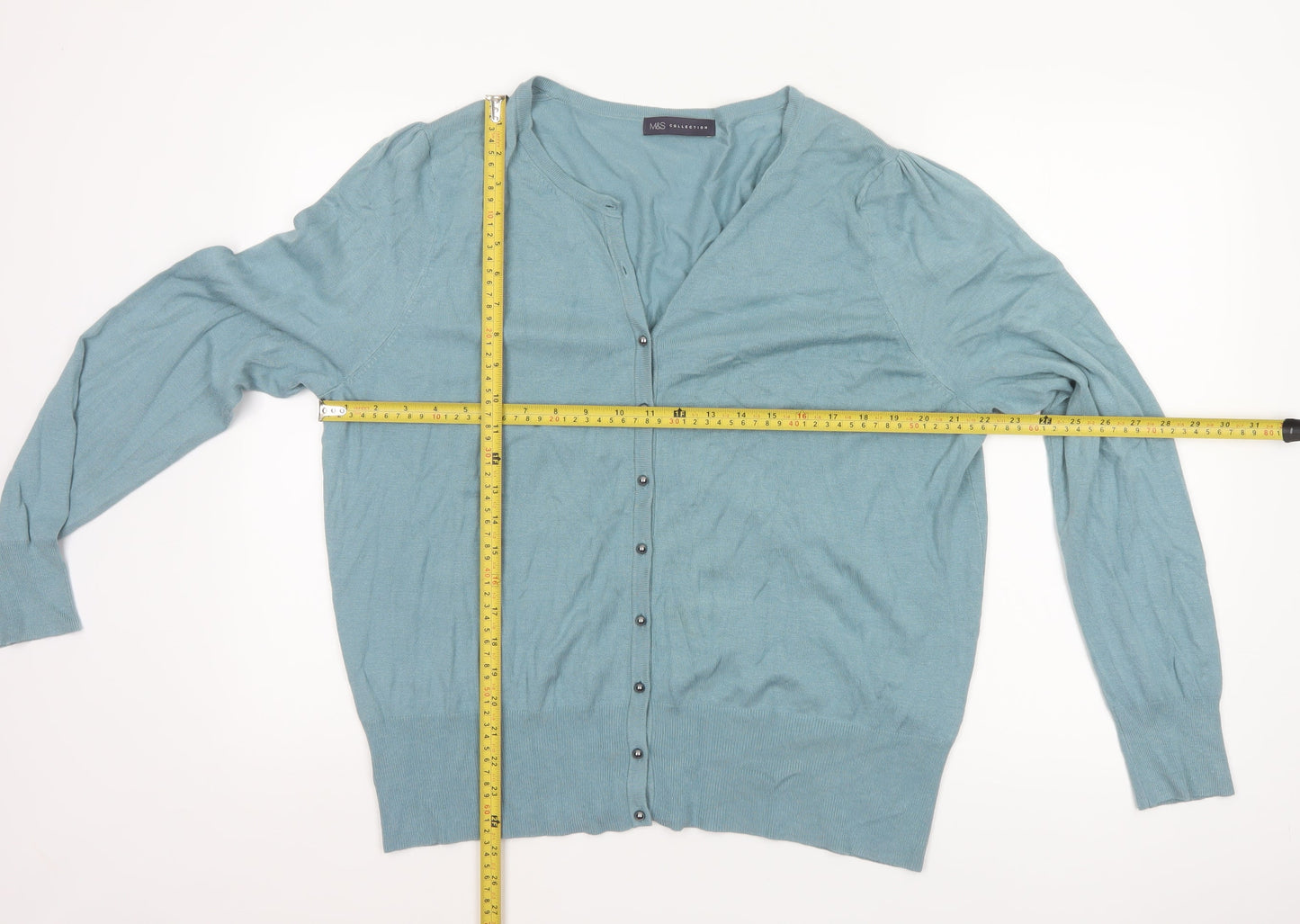 Marks and Spencer Women Blue UK 22 V-Neck Button Cardigan