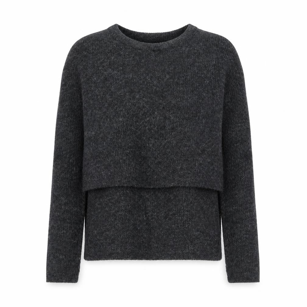 Zara Women Grey S Round Neck Knit Pullover Jumper Long Sleeve