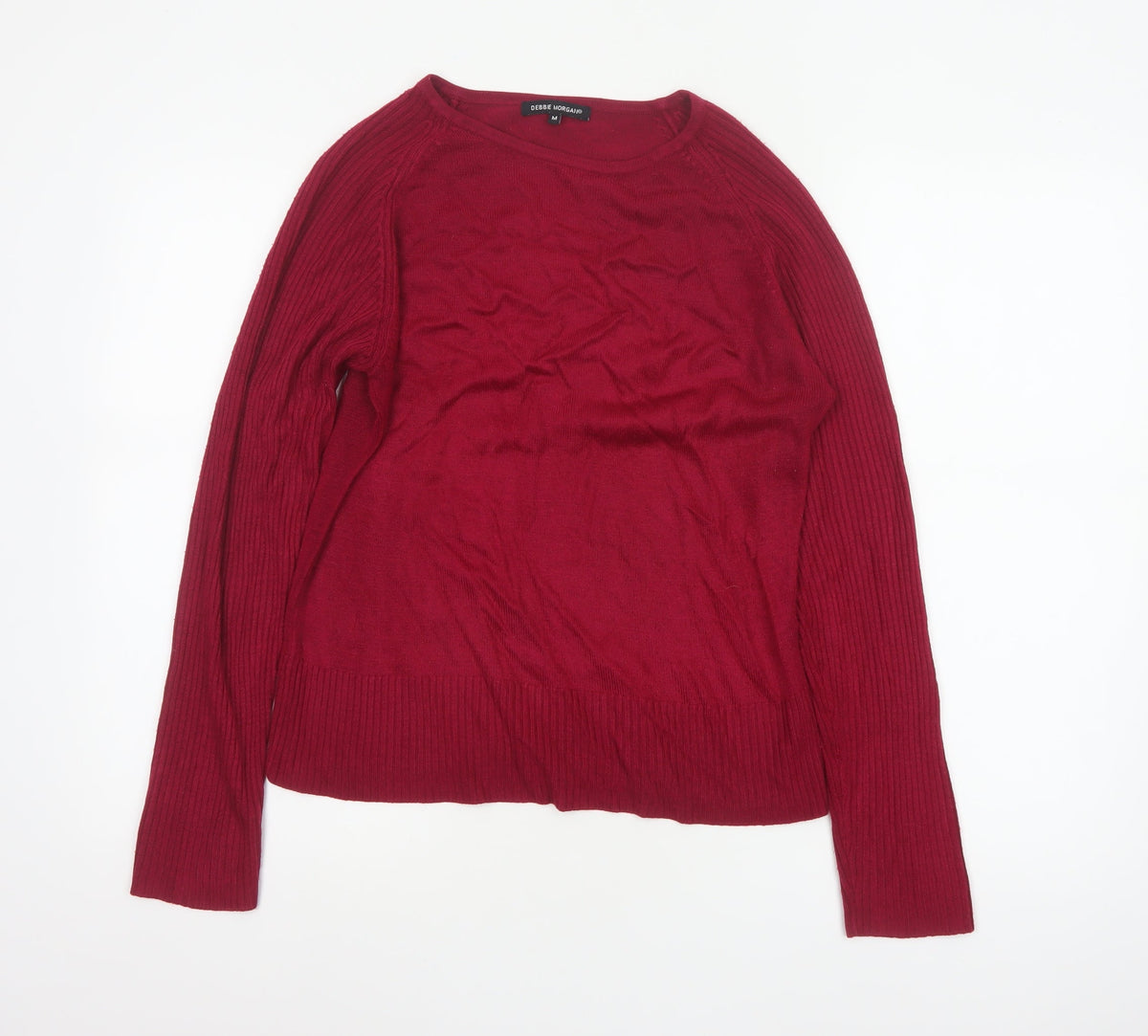 Debbie Morgan Women Red M Ribbed Raglan Knit Pullover Jumper