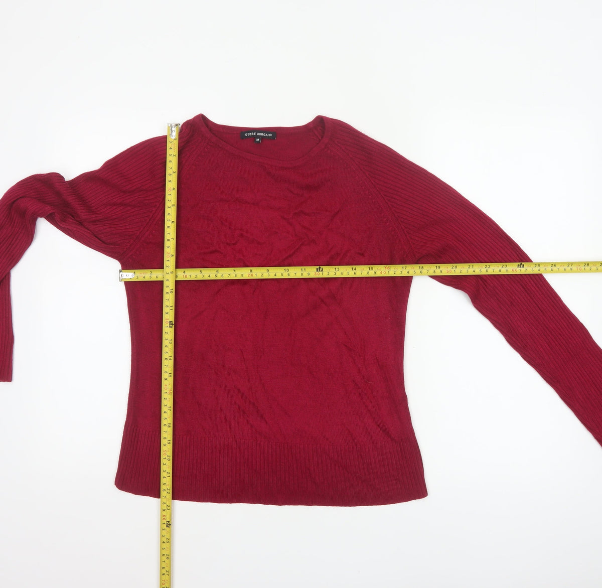 Debbie Morgan Women Red M Ribbed Raglan Knit Pullover Jumper