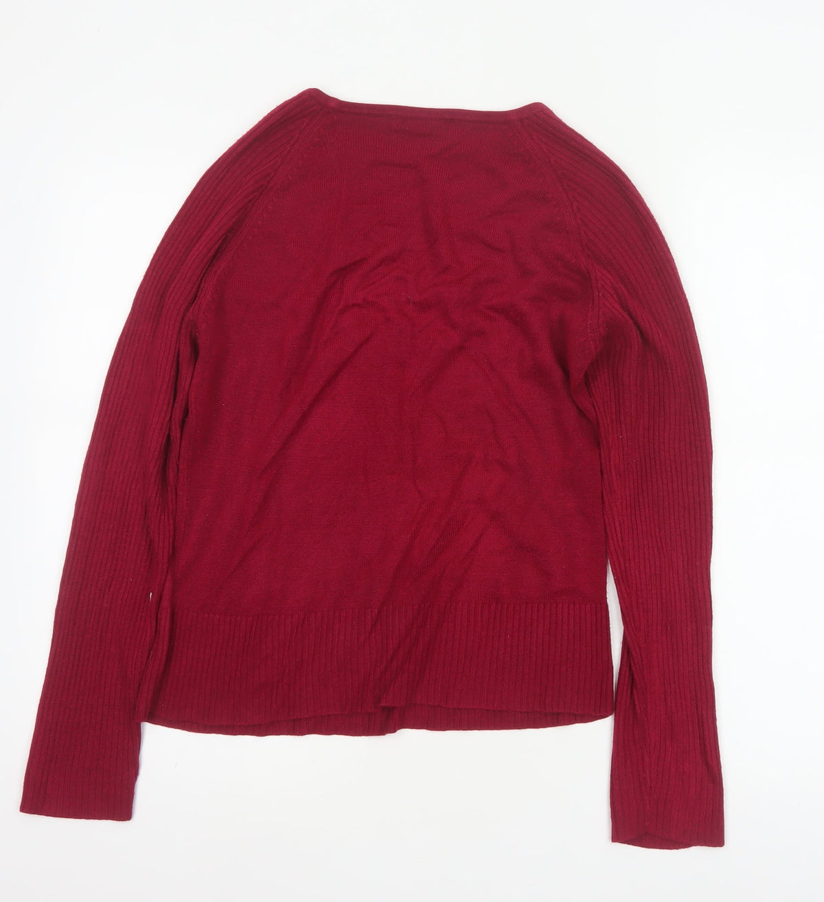 Debbie Morgan Women Red M Ribbed Raglan Knit Pullover Jumper