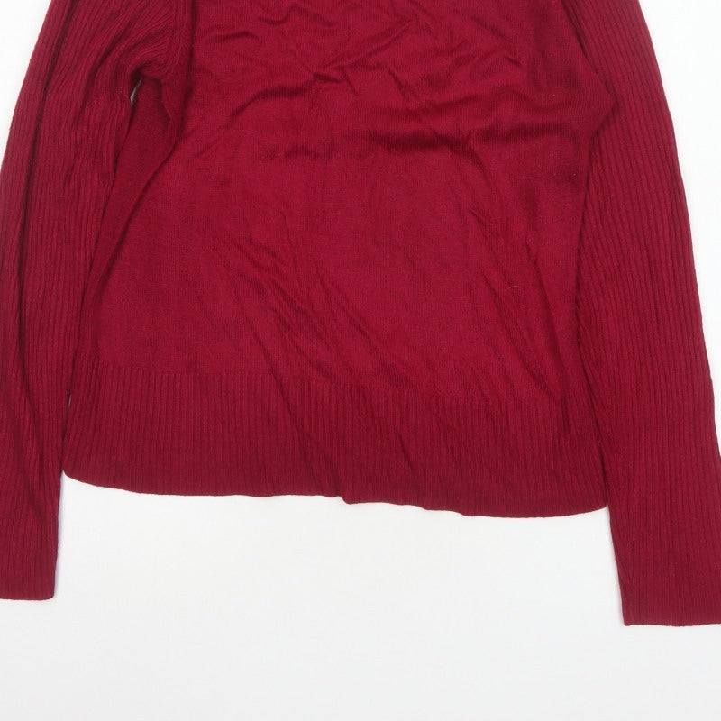 Debbie Morgan Women Red M Ribbed Raglan Knit Pullover Jumper