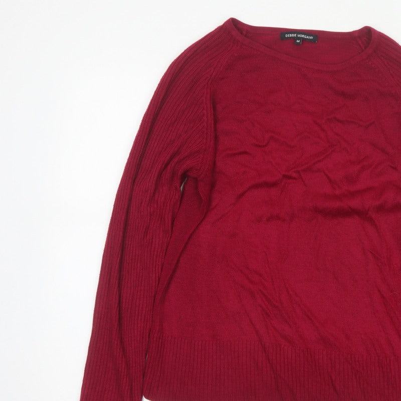 Debbie Morgan Women Red M Ribbed Raglan Knit Pullover Jumper