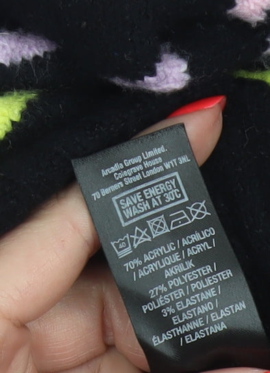 Dorothy Perkins Women Black UK 14 Striped Crew Neck Knit Pullover Jumper