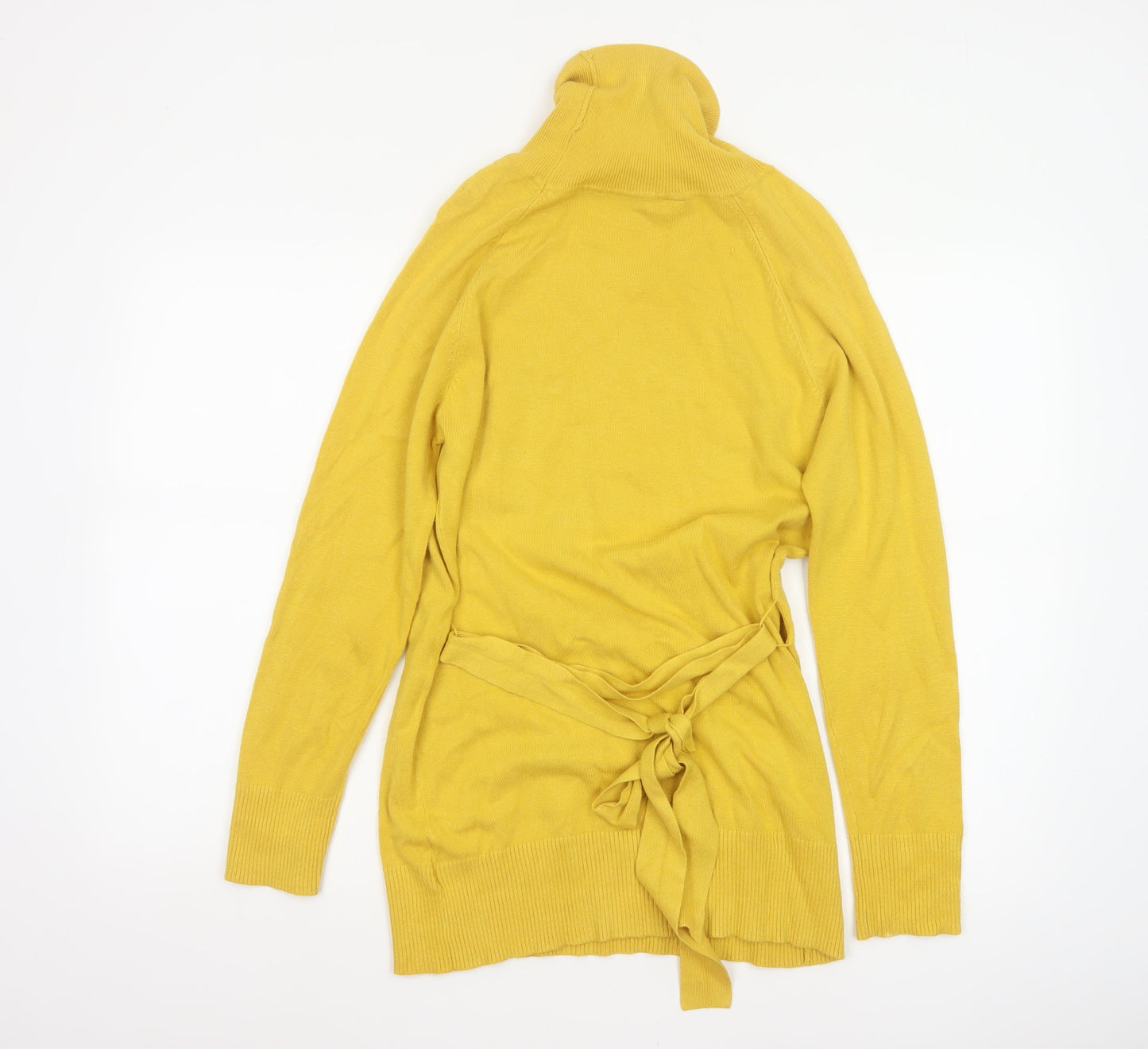 Icing Sugar Women Yellow M Roll Neck Belted Knit Tunic Jumper