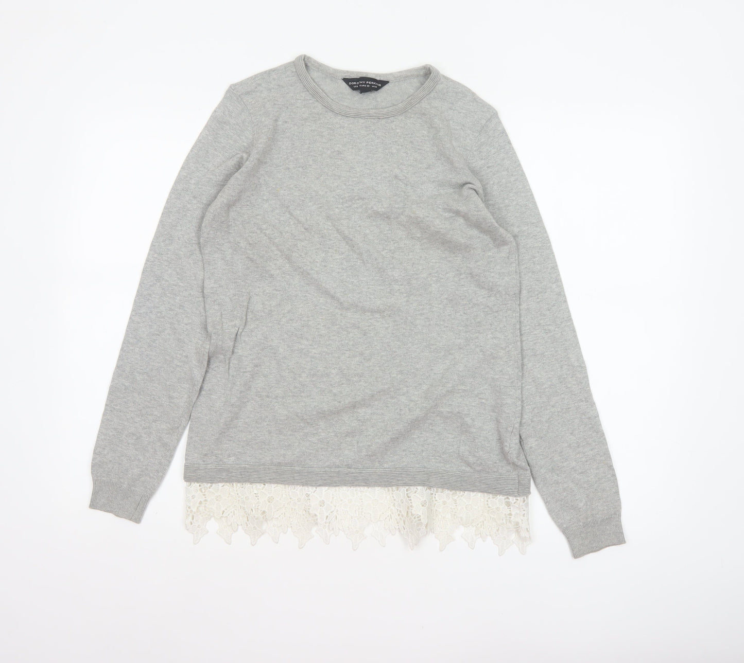 Dorothy Perkins Women Grey Lace Hem Knit Pullover Jumper UK 10