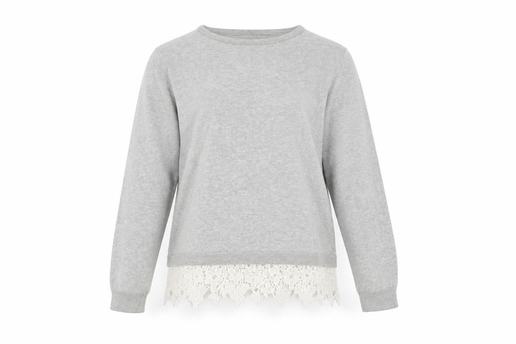 Dorothy Perkins Women Grey Lace Hem Knit Pullover Jumper UK 10