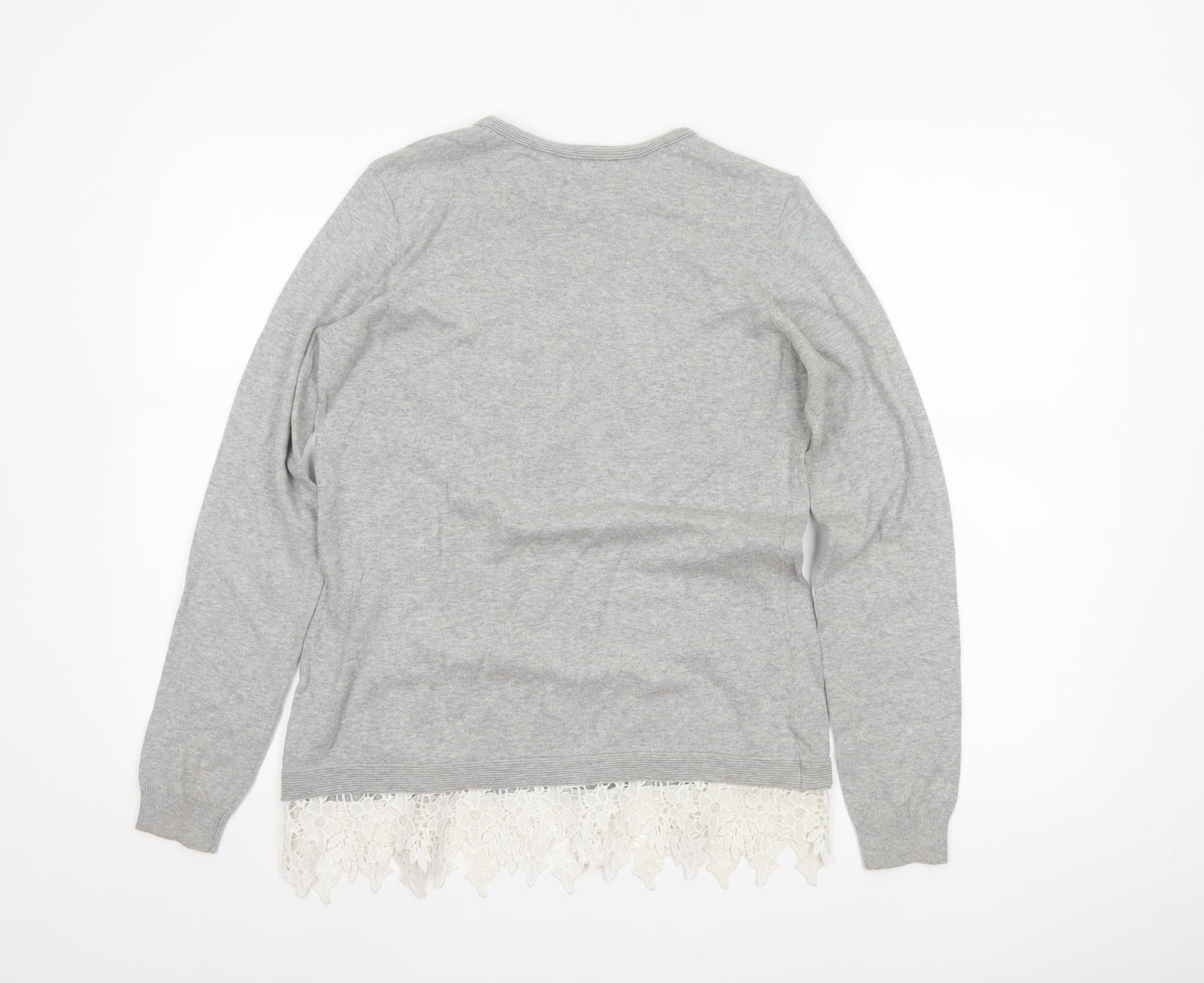 Dorothy Perkins Women Grey Lace Hem Knit Pullover Jumper UK 10