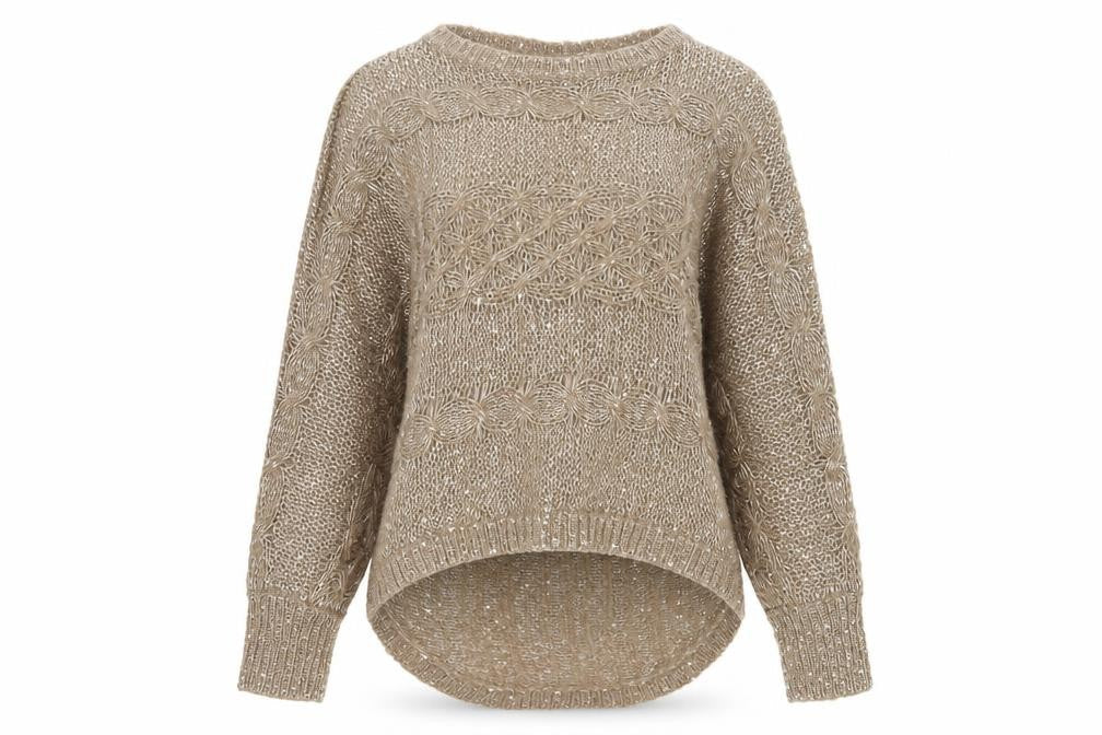Select Women’s Beige UK 12 Sequin Cable Knit Pullover Jumper