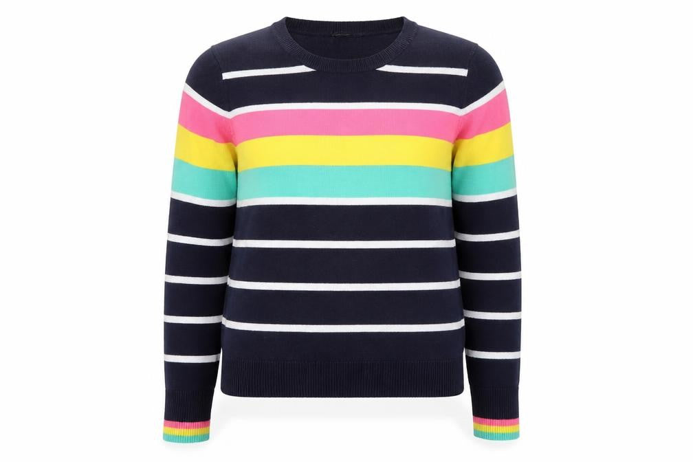 M&Co Women’s Blue Striped Crew Neck Knit Pullover Jumper UK 14