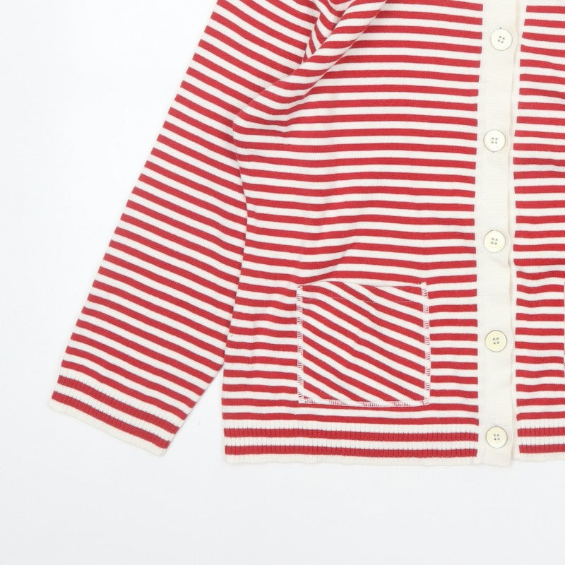 EMRECO Women’s Red White Striped Button Cardigan UK 16 Raglan Knit