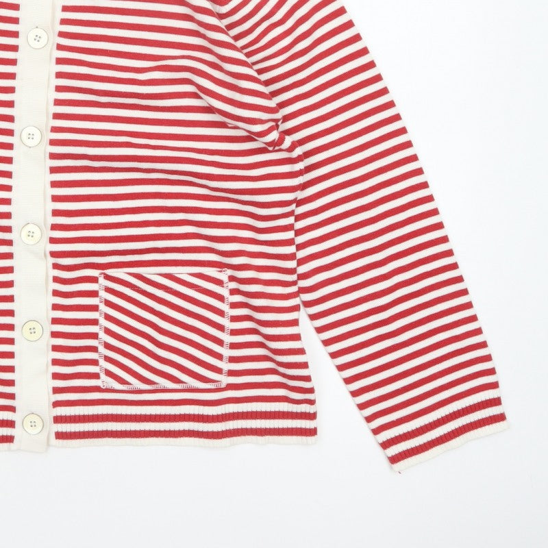 EMRECO Women’s Red White Striped Button Cardigan UK 16 Raglan Knit