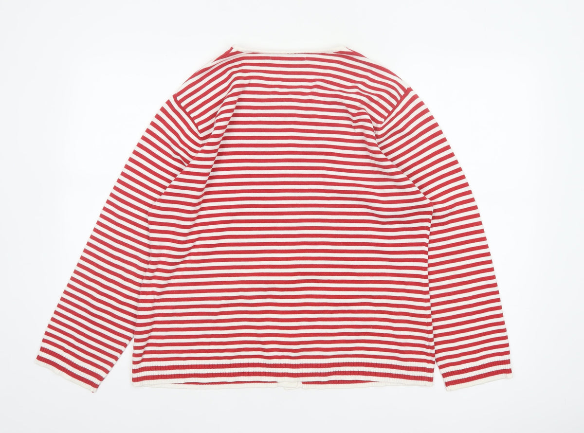 EMRECO Women’s Red White Striped Button Cardigan UK 16 Raglan Knit