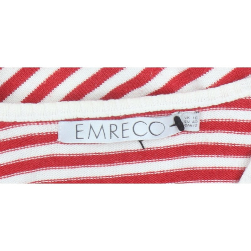 EMRECO Women’s Red White Striped Button Cardigan UK 16 Raglan Knit