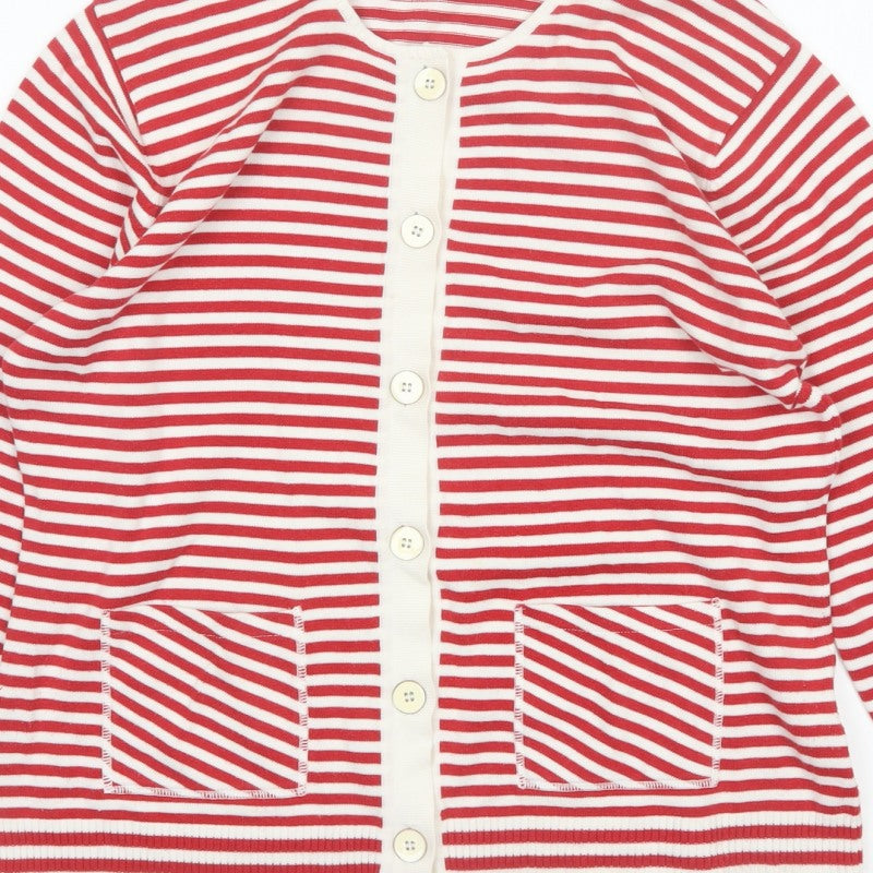 EMRECO Women’s Red White Striped Button Cardigan UK 16 Raglan Knit