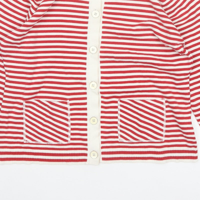 EMRECO Women’s Red White Striped Button Cardigan UK 16 Raglan Knit