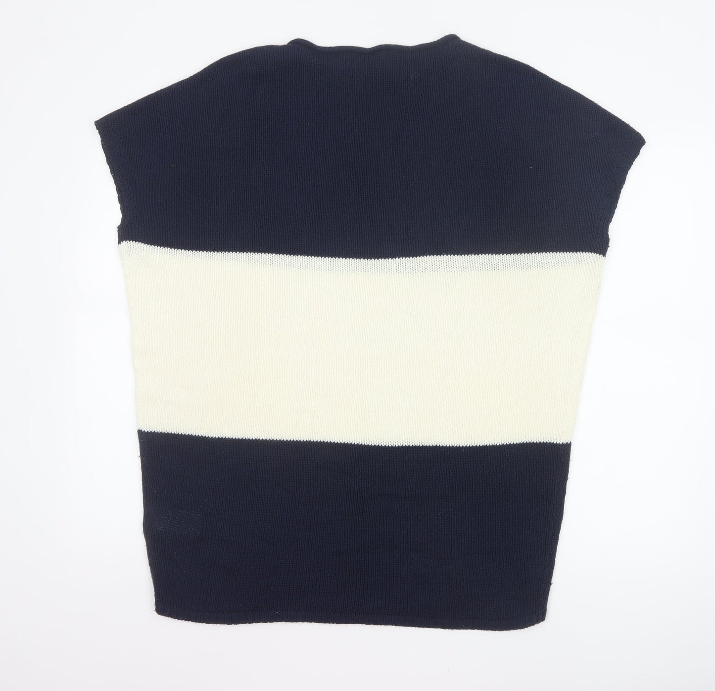 Phase Eight Women Navy Ivory Stripe Knit Cap Sleeve Jumper S/M