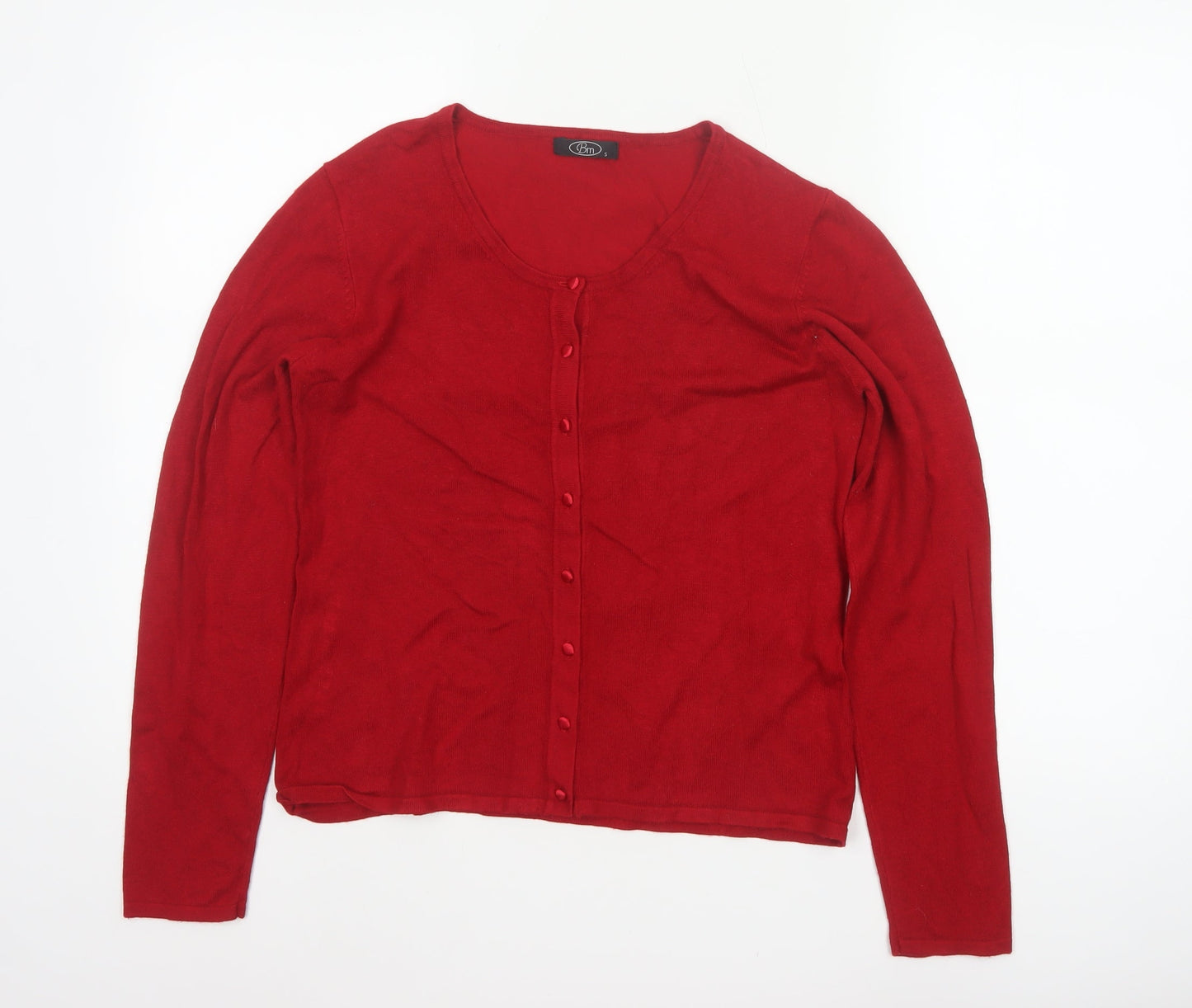 Bm Women’s Red Size S Button Front Scoop Neck Knit Cardigan
