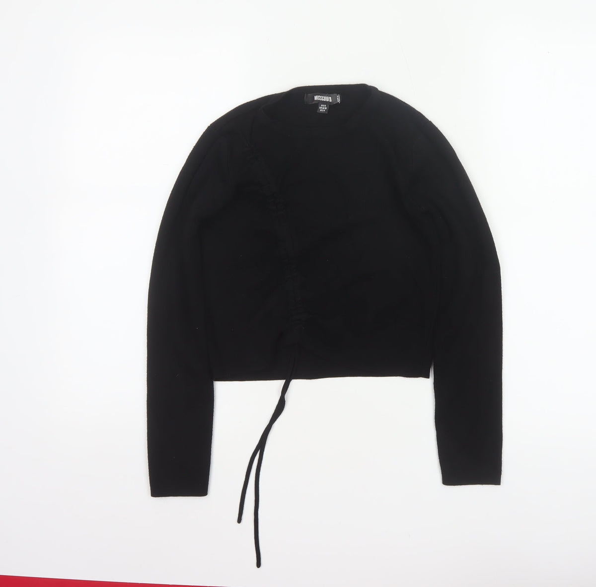 Missguided Women Black UK 6/8 Rib Knit Drawstring Cropped Jumper