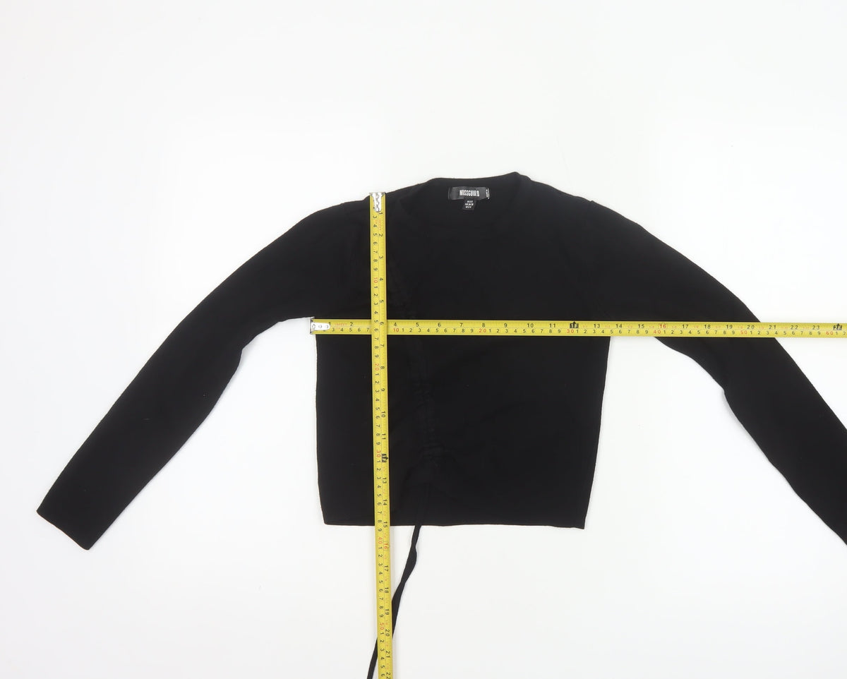 Missguided Women Black UK 6/8 Rib Knit Drawstring Cropped Jumper