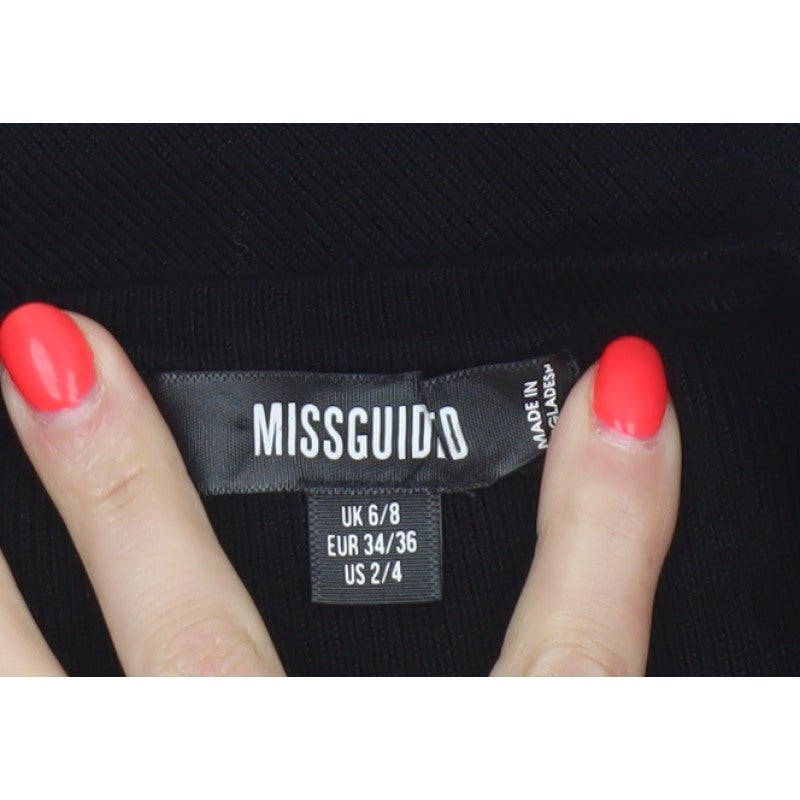 Missguided Women Black UK 6/8 Rib Knit Drawstring Cropped Jumper