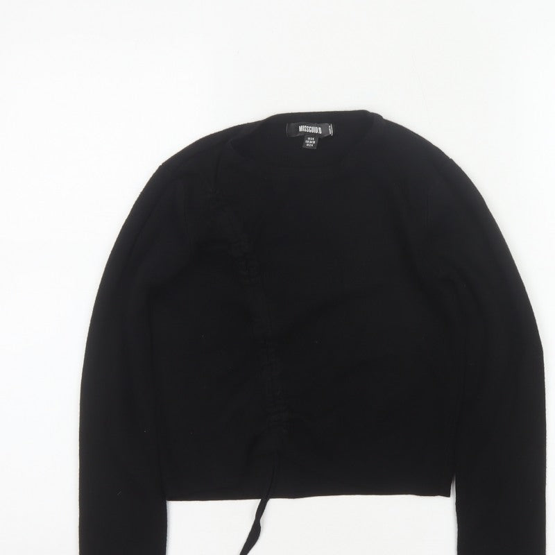 Missguided Women Black UK 6/8 Rib Knit Drawstring Cropped Jumper