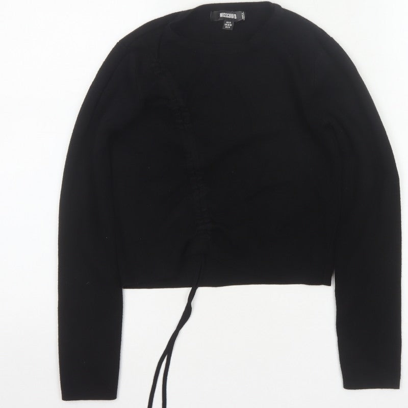 Missguided Women Black UK 6/8 Rib Knit Drawstring Cropped Jumper