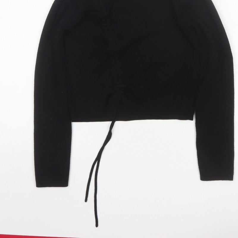 Missguided Women Black UK 6/8 Rib Knit Drawstring Cropped Jumper