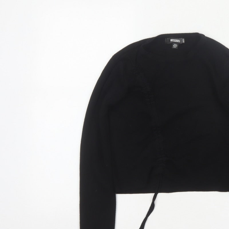Missguided Women Black UK 6/8 Rib Knit Drawstring Cropped Jumper