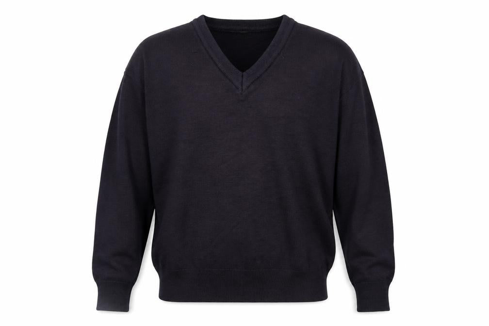 Front view of Gabicci Men’s Black V-Neck Knit jumper, size M