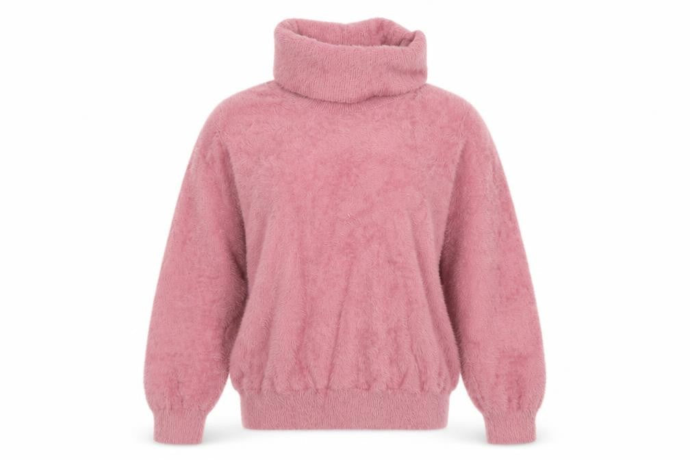 Klass Women's Pink L Roll Neck Cable Knit Balloon Sleeve Jumper