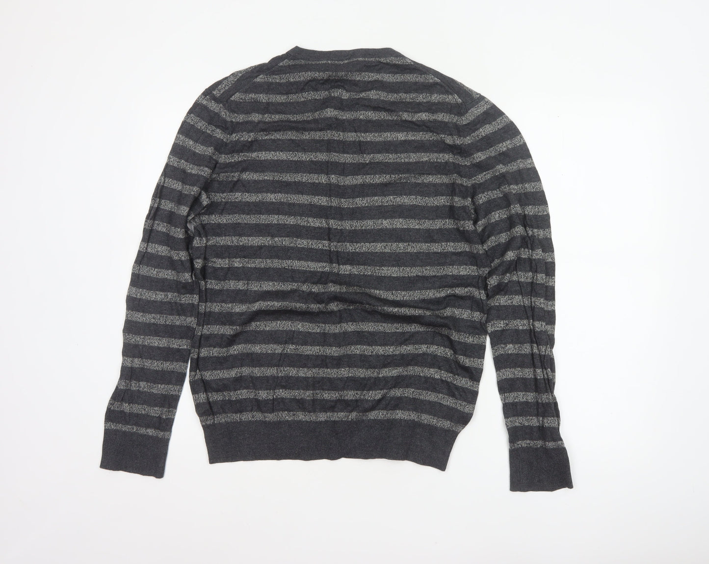 Banana Republic Men’s Grey Striped V-Neck Knit Pullover Jumper L