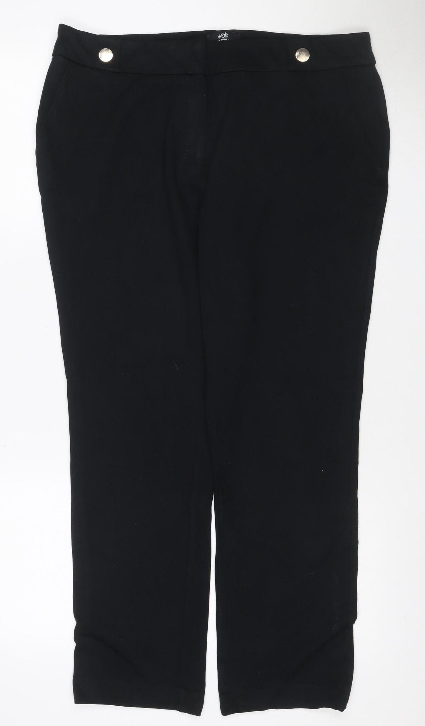 Wallis Women Black UK 16 Wide-Leg Stretch Dress Trousers Button Detail