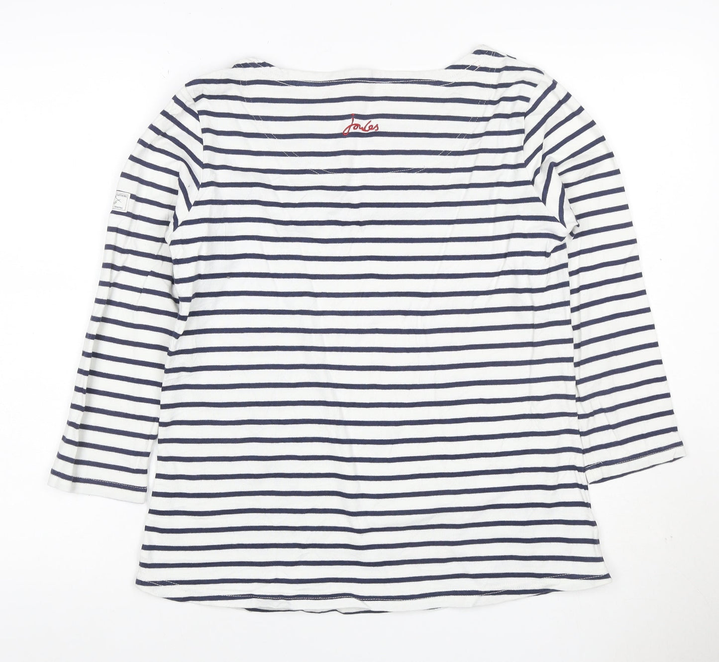 Joules Women White Navy Stripe UK 12 Basic Boat Neck Jersey Top
