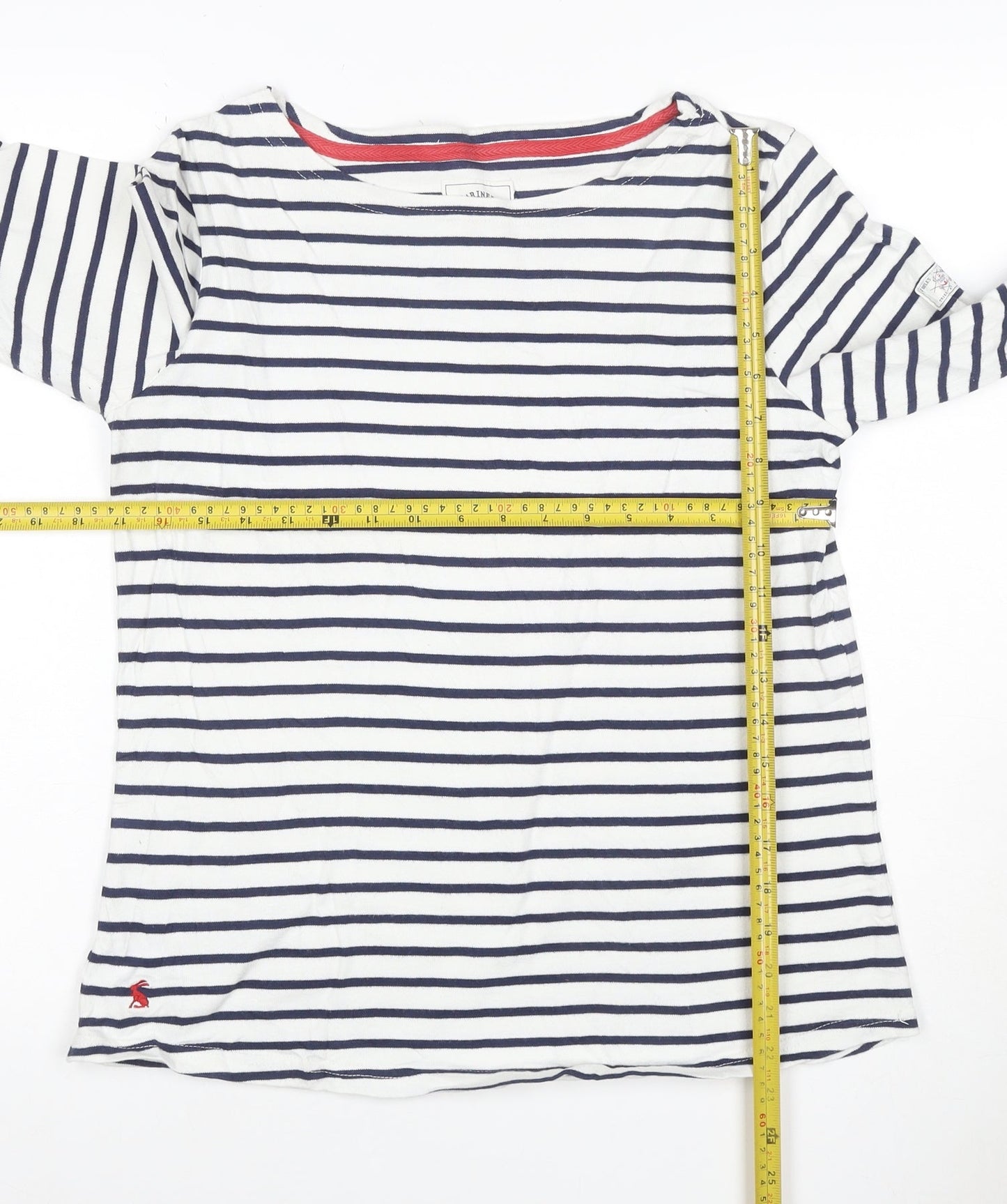Joules Women White Navy Stripe UK 12 Basic Boat Neck Jersey Top